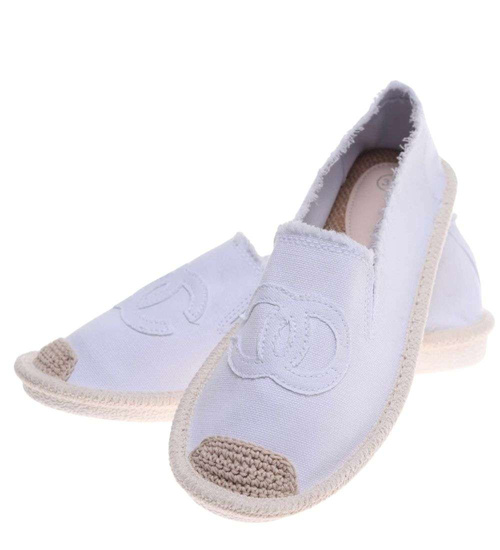 Białe espadryle z szarpaniami /F7-2 18728 T285/