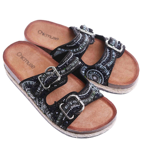 Czarne klapki damskie na niskiej platformie /C6-2 17686 G289/