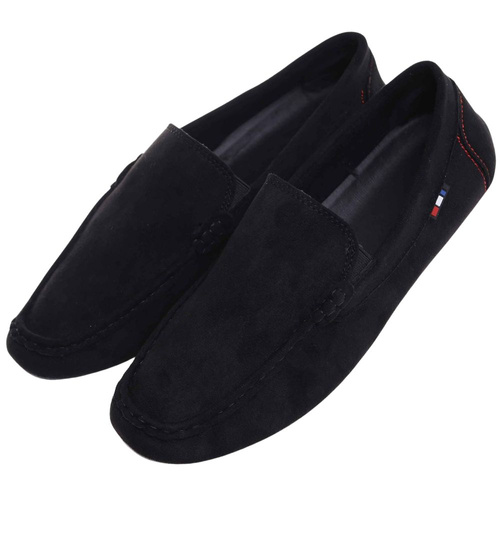 Czarne wsuwane mokasyny półbuty /B1-2 18027 T386 +H2/