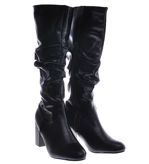 Klasyczne czarne kozaki na obcasie /B5-1 12851 T385/