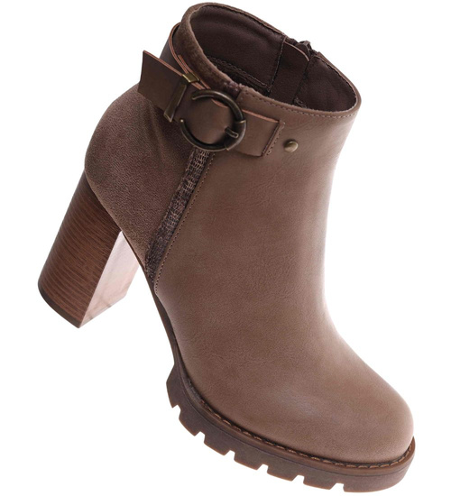 Jesienne botki damskie na obcasie słupku Khaki /J5-4 H2 18211 W301/