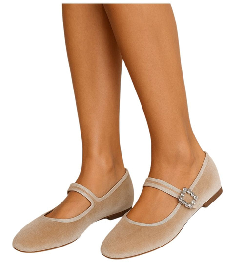 Beżowe baleriny z paskiem Vintage /F10-2 17935 G8-61 +H2/