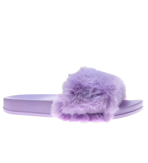 Wygodne damskie klapki z futerkiem Fioletowe /E2-2 7139 S193/