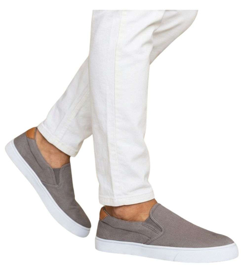 Szaro brązowe męskie trampki slip on /B6-2 16515 T286/