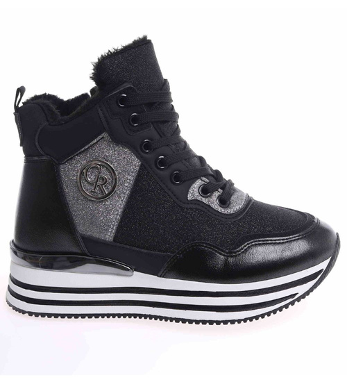 Zimowe botki sportowe damskie czarne /G5-1 18550 W18-47/