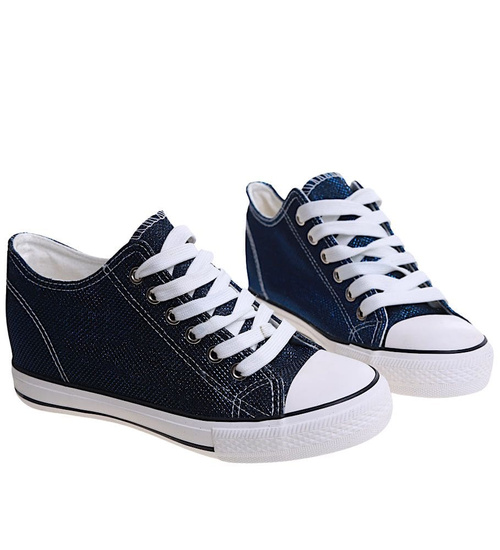 Granatowe trampki sneakersy na niskim koturnie /D6-3 13521 G099/
