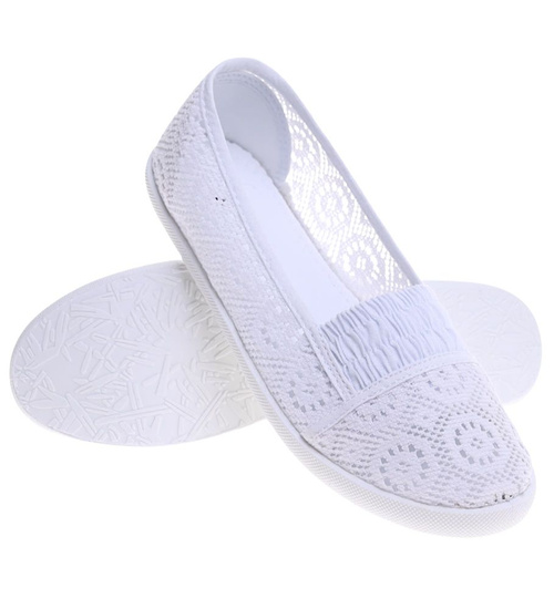 Białe ażurowe tenisówki damskie /B2-2 16473 S292/