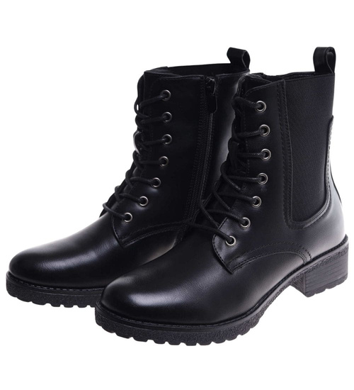 Czarne botki trapery damskie /E4-3 18271 W485/