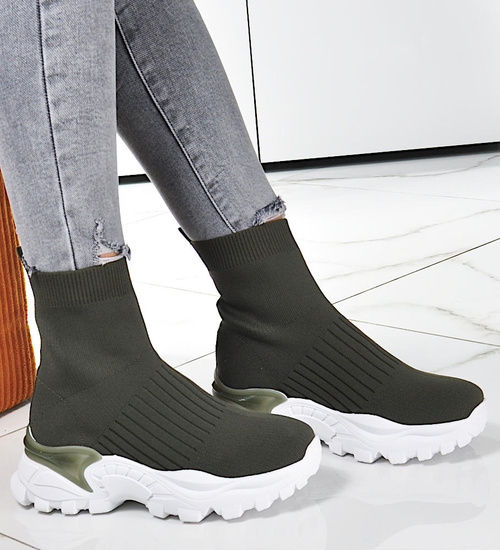 Designerskie botki damskie Zielone /D7-2 10222 S396/