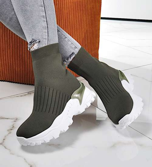 Designerskie botki damskie Zielone /D7-2 10222 S396/ Designerskie botki damskie Zielone /D7-2 10222 S396/