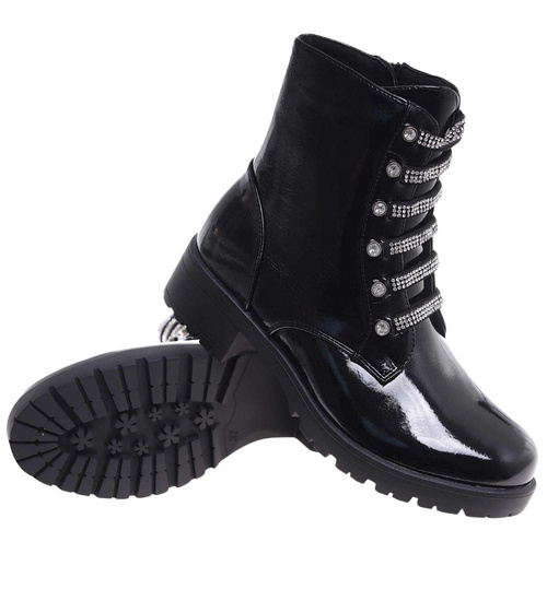 Czarne lśniące botki workery /F3-2 18386 W484/