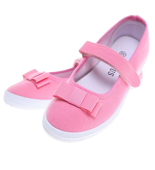 Różowe materiałowe baleriny na rzep /F9-2 18683 T122/