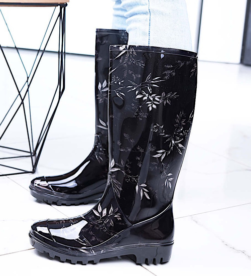 Czarne kalosze damskie z długą cholewką /E2-1 15789 T338/