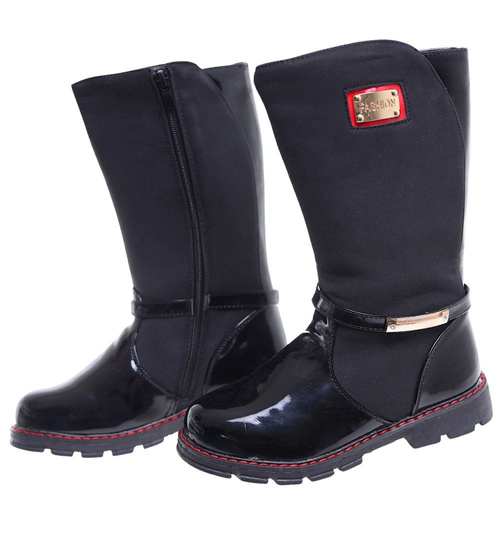 Czarne dziewczęce kozaki z futerkiem /G3-2 18313 T255/