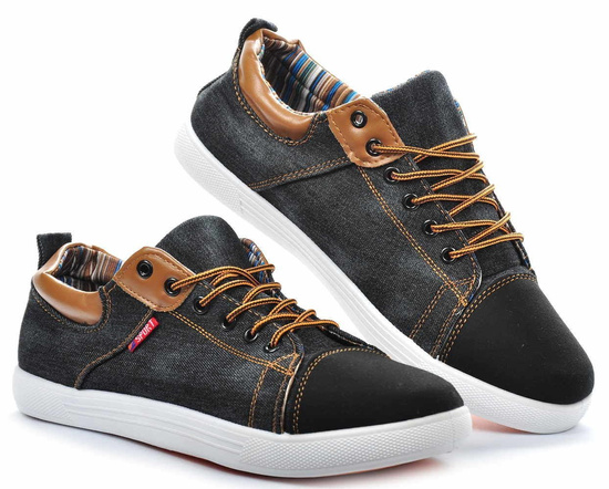 Wiązane męskie trampki CZARNE /E4-1 3804A T296/