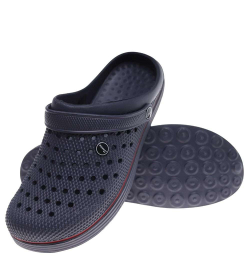 Kryte granatowo czerwone klapki męskie z paskiem /H2 18648 T135/