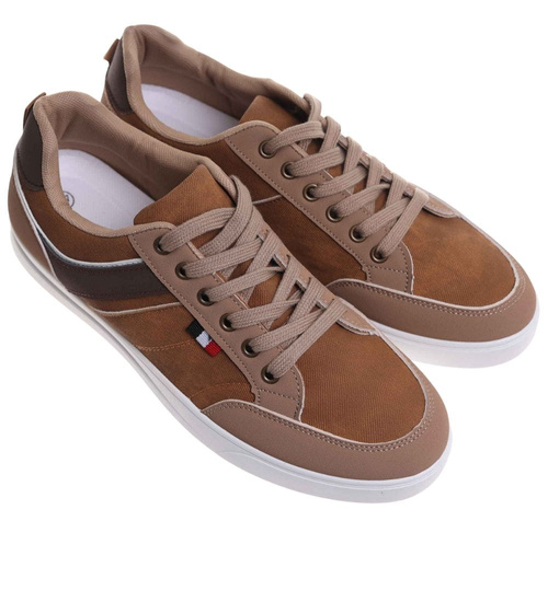 Sznurowane karmelowe trampki męskie /A10-1 18014 T432/