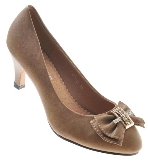Czółenka na średnim obcasie Khaki /A4-2 8285 S120/