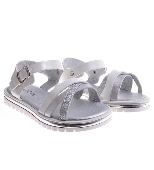 Biało srebrne sandałki na rzep /C5-1 11978 T198/