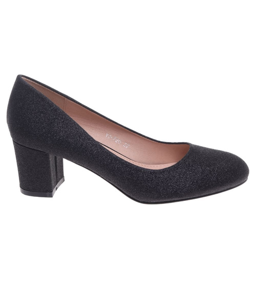 Wizytowe czarne czółenka na klocku /G12-2 18633 T357/