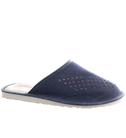 Męskie domowe kapcie ze skóry zamszowej Granatowe /G1-1 7892 S195/