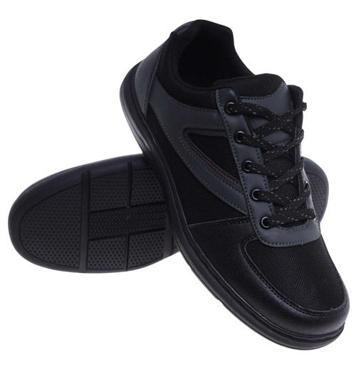 Sznurowane sportowe półbuty męskie Czarne /B4-1 18156 T288/