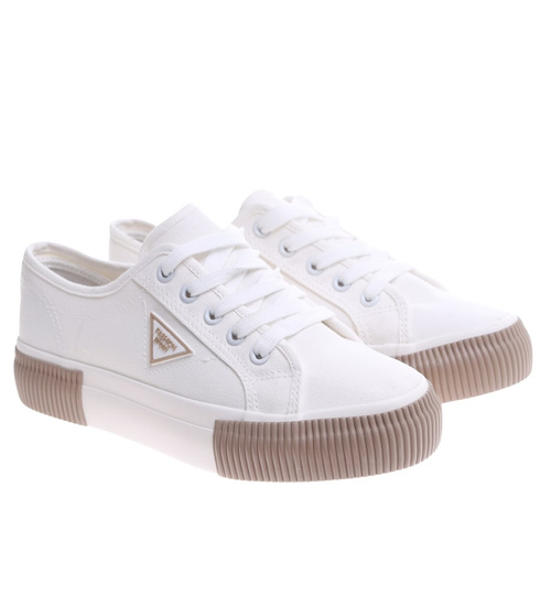 Białe sznurowane trampki damskie /G9-3 16673 T389/