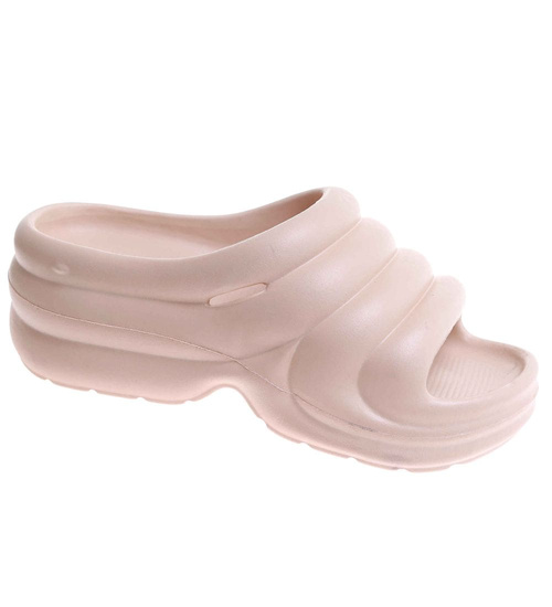 Plażowe beżowe klapki basenowe na platformie /C7-1 17700  G181/