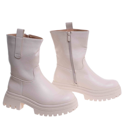 Beżowe botki workery na platformie /A2-2 18504 T288/