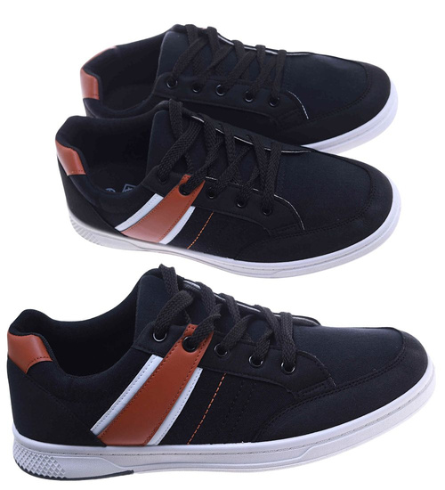 Czarne sznurowane trampki męskie /F2-1 17639 T236/