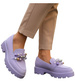 Fioletowe półbuty loafersy na platformie z kamieniami /B3-2 18485 T203/
