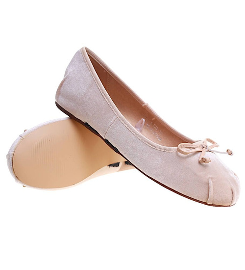 Zamszowe beżowe balerinki z paseczkami /A8-2 13330 T035 +H2/