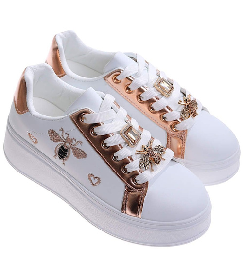 Białe sznurowane damskie trampki na platformie /B6-2 16909 T537/