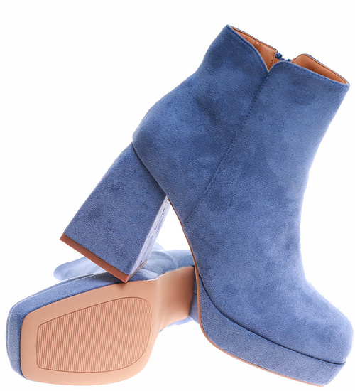 Granatowe botki damskie na obcasie i platformie /B4-1 16869 G281/