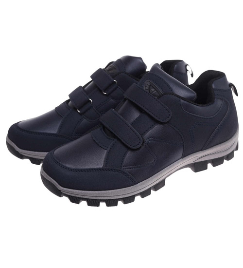 Granatowe męskie buty sportowe na rzepy /C1-3 18195 T388/