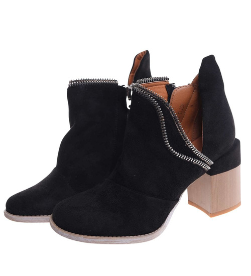 Czarne damskie botki na stabilnym obcasie /D6-1 12420 T220/