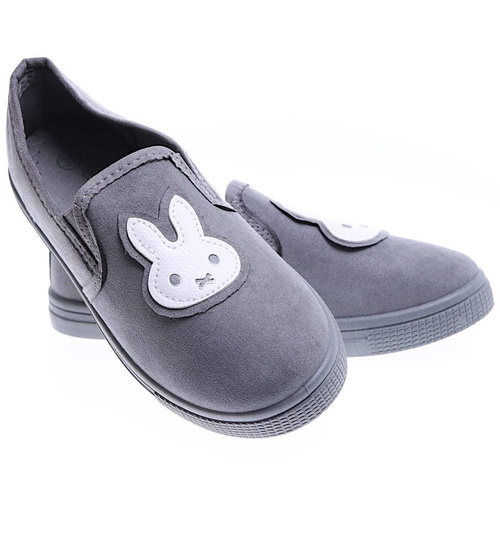 JASNO szare wsuwane trampki slip on z króliczkiem /F2-2 15762 T141/