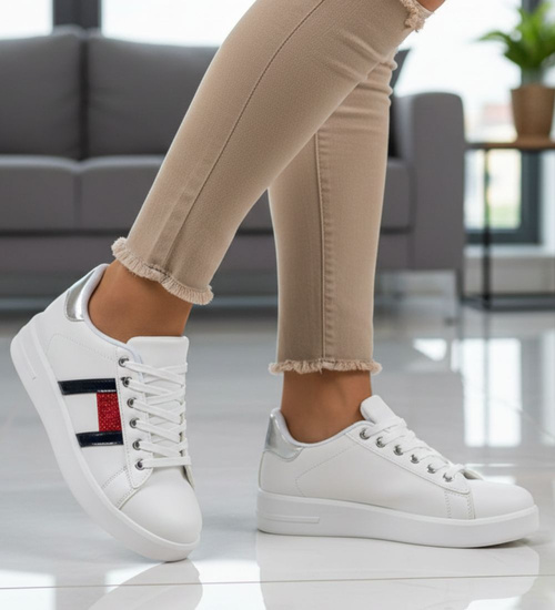 Białe trampki damskie na platformie /E7-2 9367 S490/