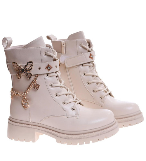 Beżowe wiązane trapery damskie /G3-2 16959 T109/