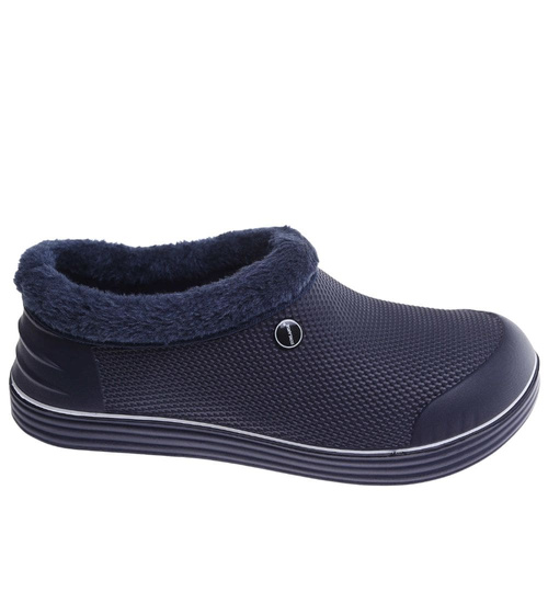 Męskie kalosze piankowe z futerkiem Granatowo białe /H2 18167 T291/