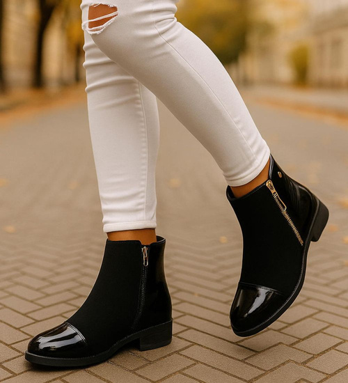 Klasyczne czarne botki damskie ocieplane /A9-2+h2 18327 W400/