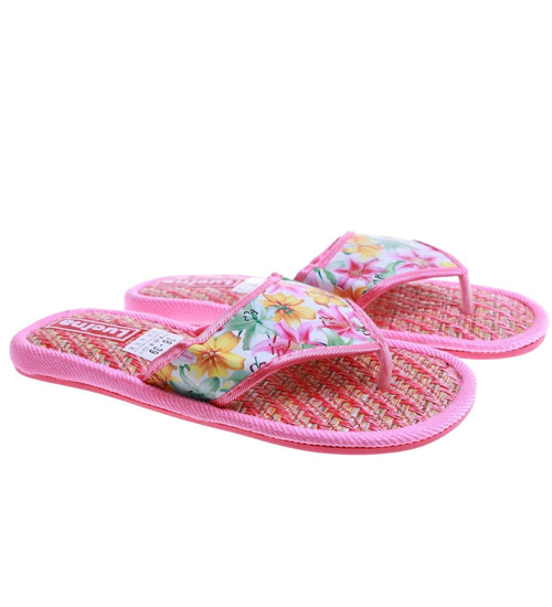 Różowe materiałowe kapcie damskie japonki /F7-1 17581 T2-5/