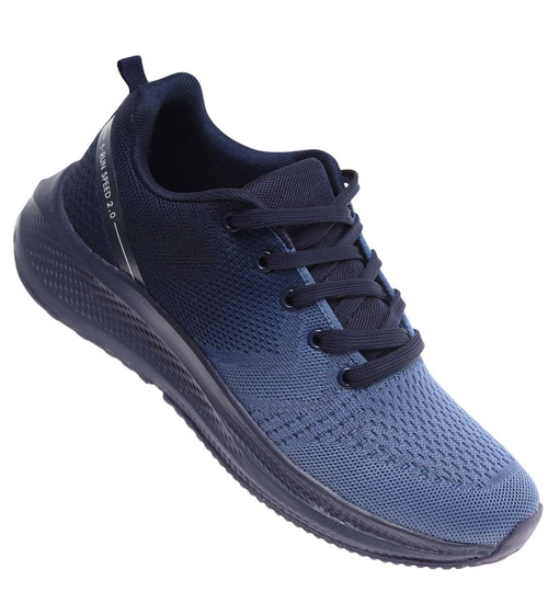 Sznurowane męskie granatowe buty sportowe /D1-3 18008 GF483/