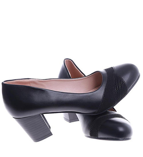 Klasyczne czarne czółenka na słupku /G7-2 14822 T532/