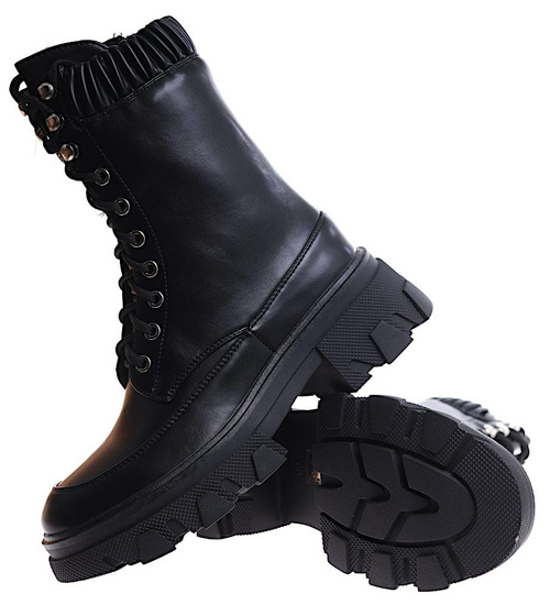 Sznurowane czarne glany trapery na platformie /F9-1 17183 T312/