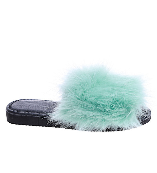 Miętowe klapki z efektownym futerkiem //D6-1 14682 T232/
