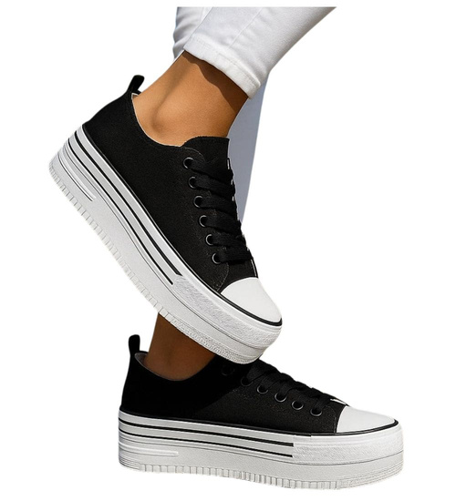 Materiałowe trampki na platformie sznurowane /J5-1 18492 W6/