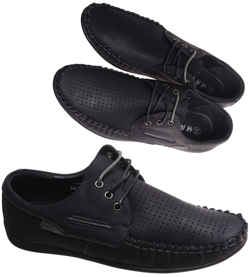 Półbuty męskie czarne sznurowane /E7-1 17874 S396/