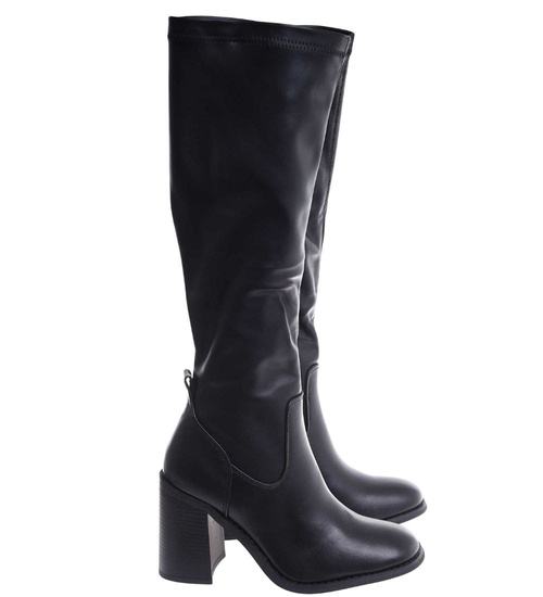  Klasyczne kozaki na obcasie czarne lekko ocieplane /K3-2 H2 18520 T433/