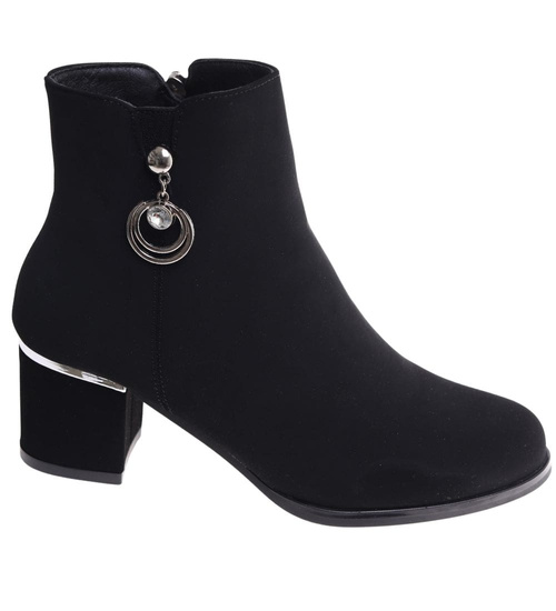 Czarne eleganckie botki na niskim obcasie /D4-3 18270 W483/